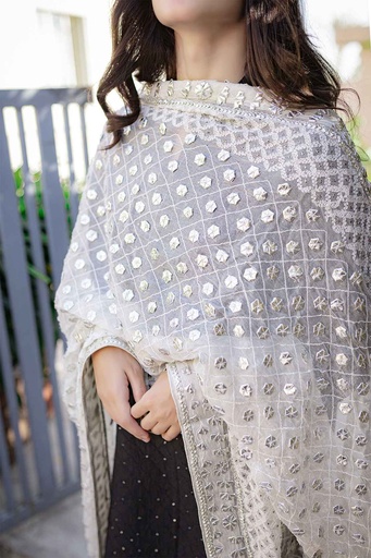 [1-D-25] Banarsi White Dupatta
