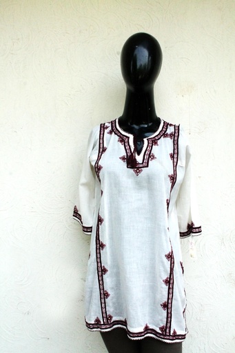 [PK0029-CW-PRT-000344] White kurta with Sindhi embroidery