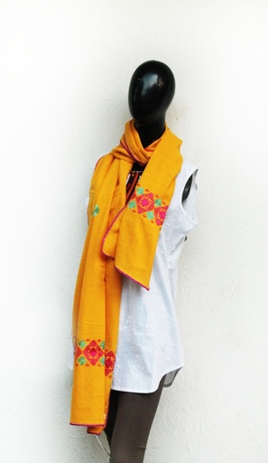 [PK0029-CW-SCF-000486] Yellow stole with phulkari hand embroidery