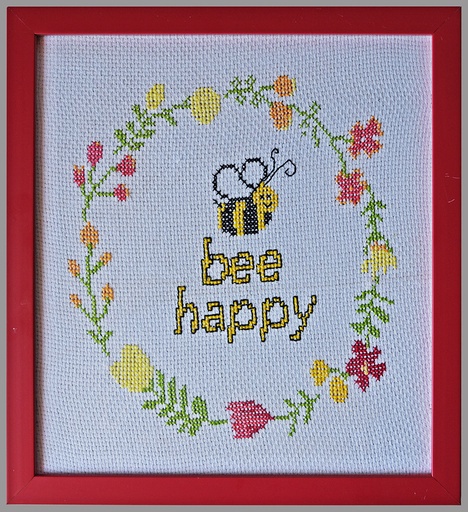[PK2091-HM-WLH-006755] Bee happy-Cross Stitch Hand Emberiodered 