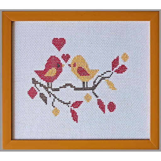 [PK2091-HM-WLH-006757] Love Birds-Cross Stitch Hand Emberiodered 