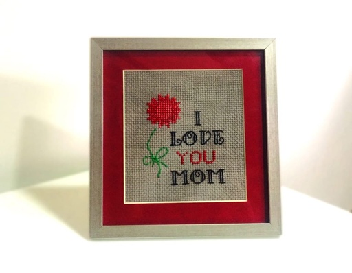 [PK2091-HM-WLH-006758] Love You Mom-Cross Stitch Hand Emberiodered