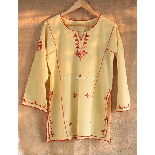 [PK0888-CW-PRT-007024] Yellow hand embroidered Kurta