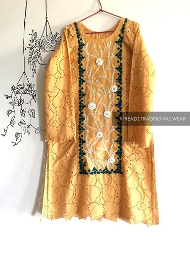 [PK2242-GN-GEN-007394] Yellow Kurta with hand embroidery