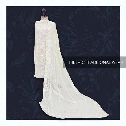 [PK2242-CW-SCF-007968] Hand-Embroidered Dupatta and Shirt with Chikankari