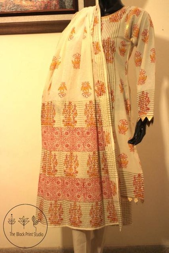[PK2444-CW-UNS-008287] Block Printed 3 Piece unstitched suit