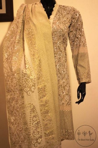 [PK2444-CW-UNS-008288] Block Printed 3 Piece unstitched suit