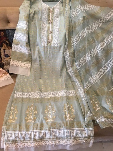 [PK2444-GN-GEN-008308] Block Printed unstitched suit