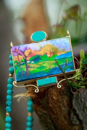 [PK2601-JW-NCK-008803] Landscape | Hand-painted Pendant with Beads String | Necklace