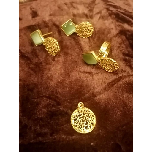 [PK2838-JW-EAR-009058] Calligraphy Earring, Locket & Ring Set